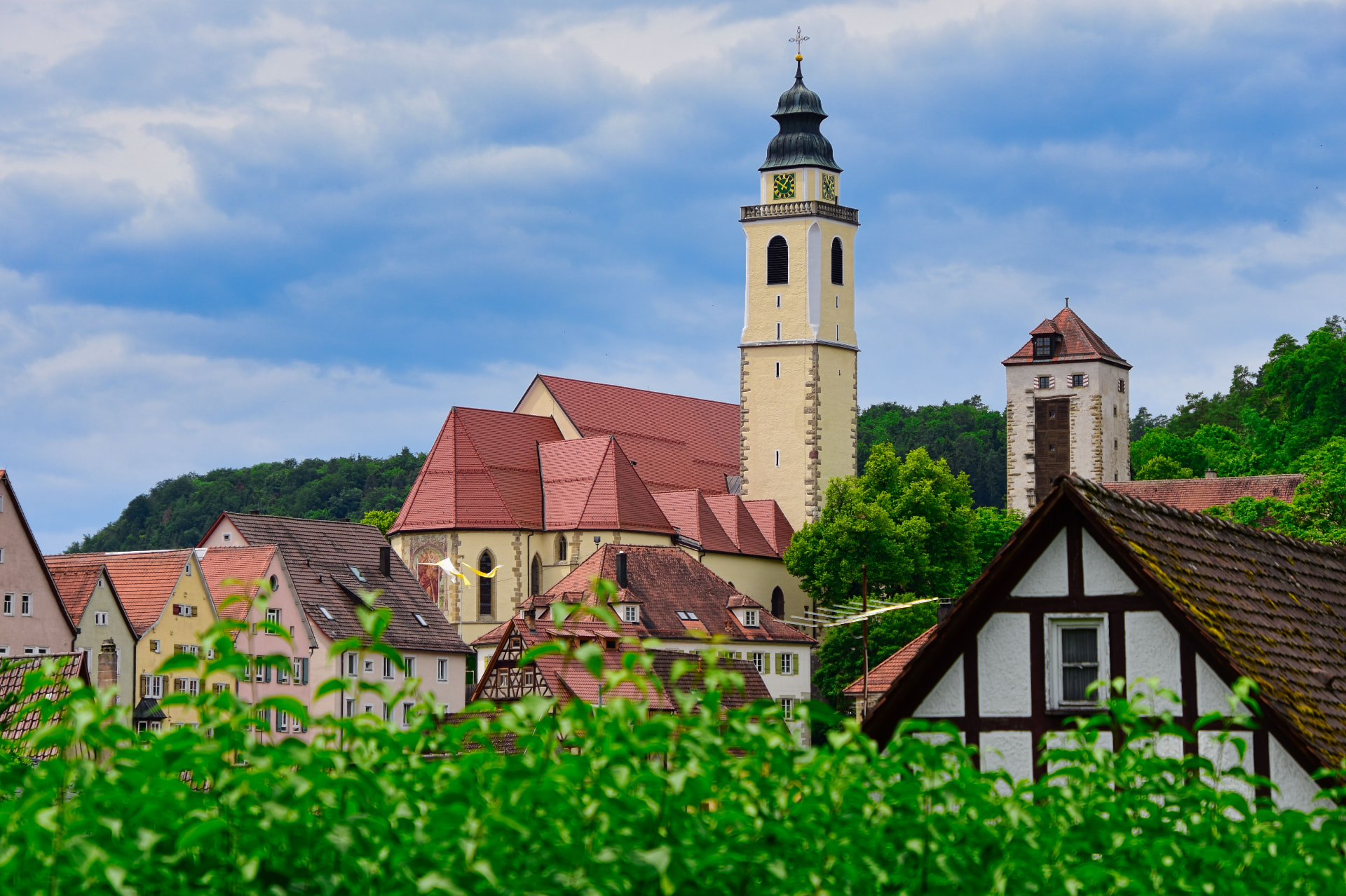 Altstadt von Horb am Neckar mit der Stiftskirche Heilig Kreuz und dem Schurkenturm
